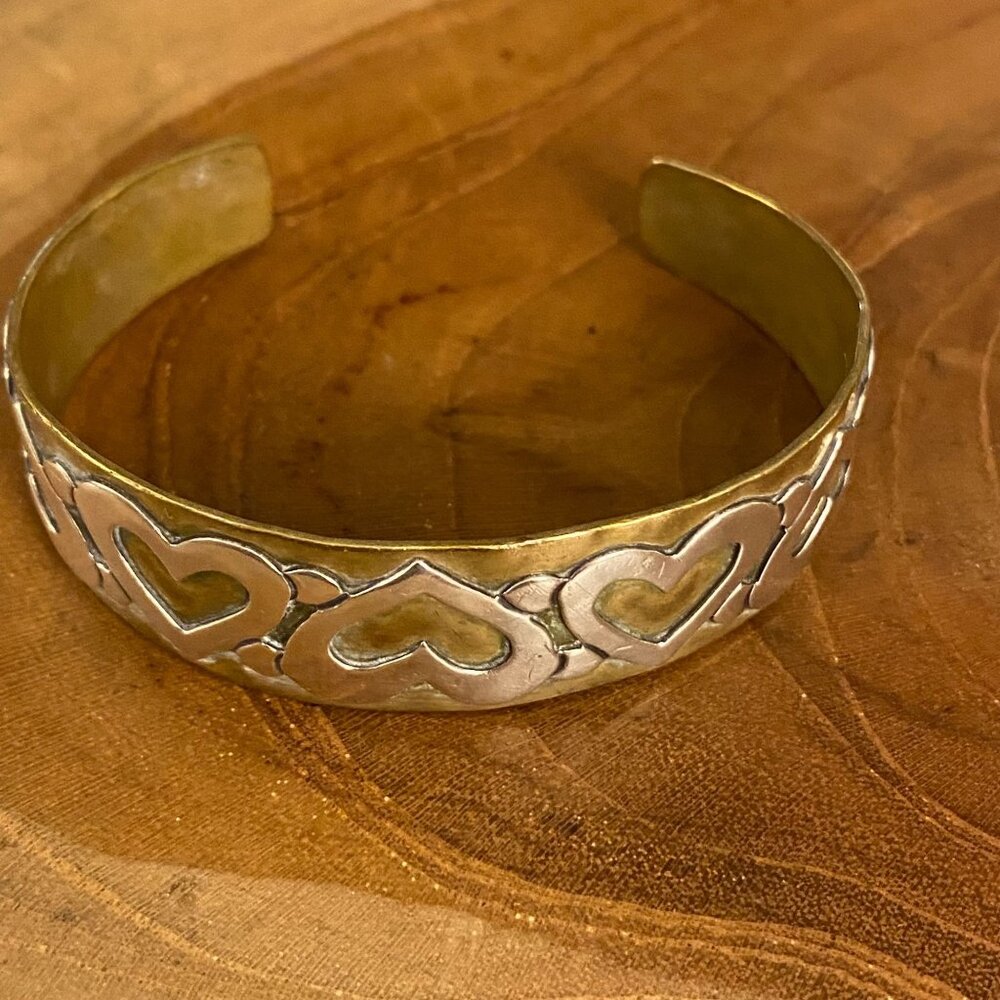 Jeep Collins Heart Cuff Bracelet, Sterling Silver and Brass
